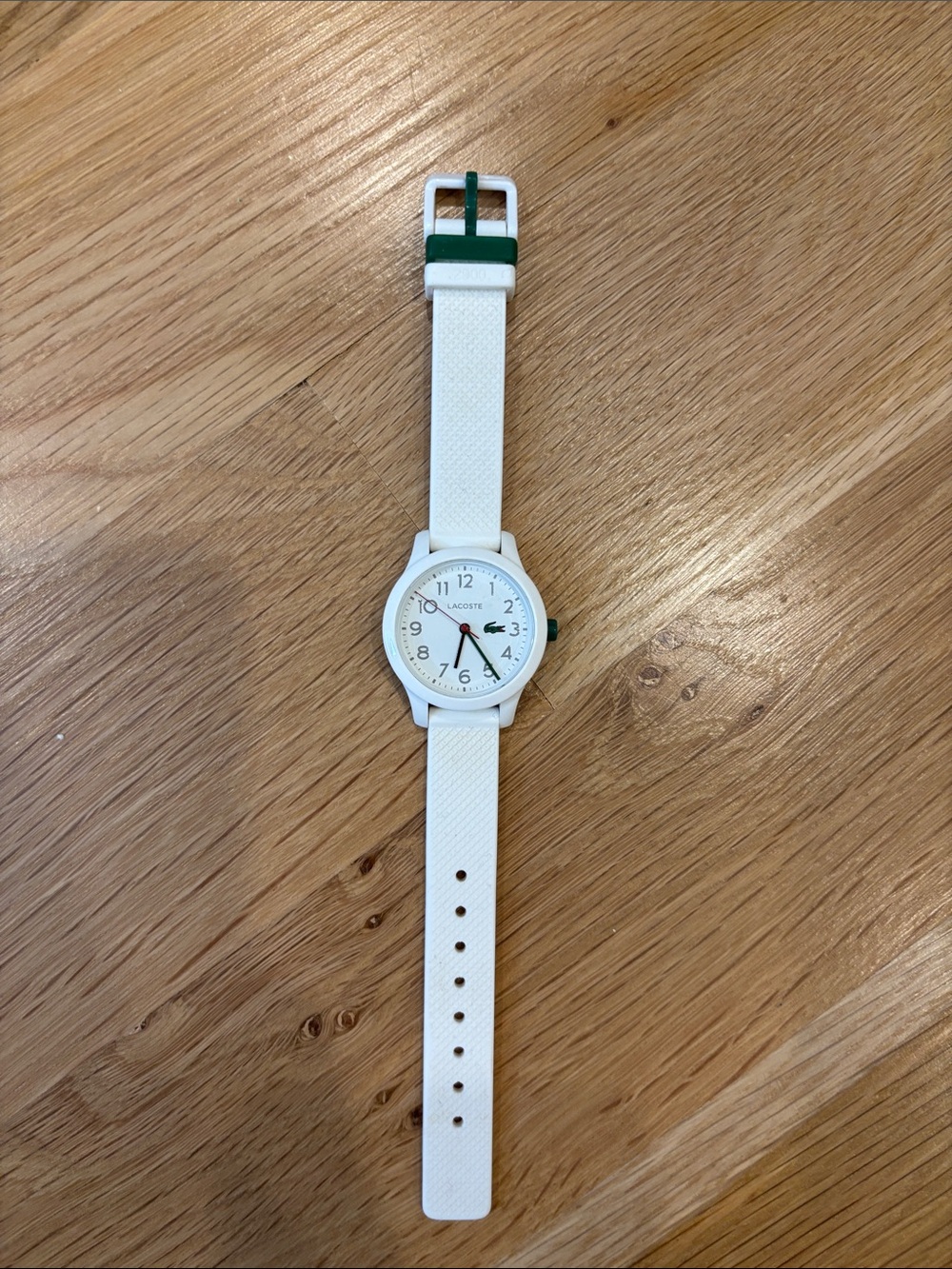 Lacoste White Silicone Watch with Green Buckle Detail